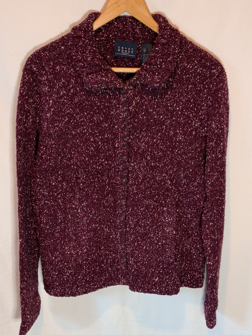 Crazy Horse Women's Marled Burgundy Shawl-Collar Cardigan